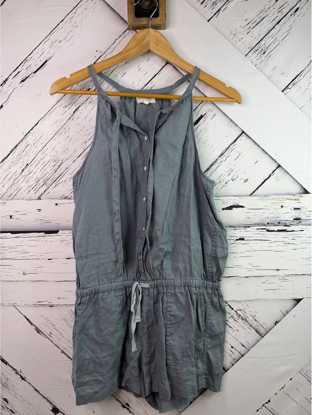 Lou & Grey 100% Linen Boho Coastal Sleeveless Romper Front Halter Women’s XS